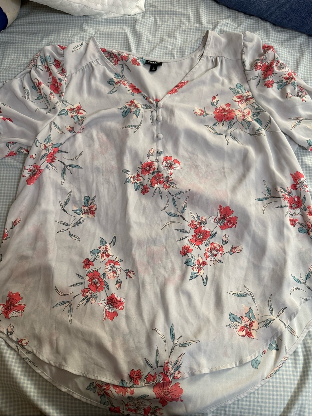 torrid Harper White Blouse with Red Floral Accents